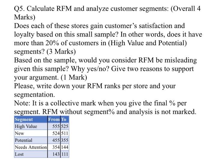 second time to post it please help Q5. Calculate RFM and analyze
