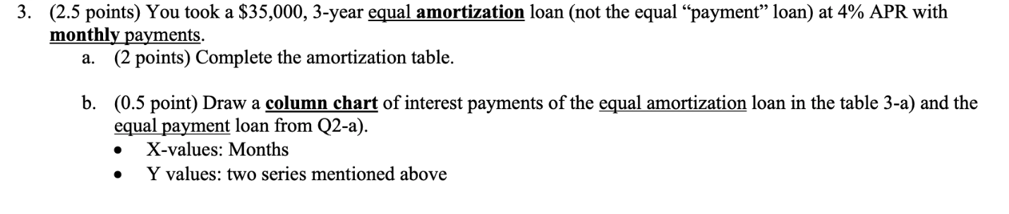  need help asap 3. (2.5 points) You took a $35,000, 3-year