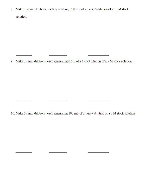 stock solution, the amount of water that would be added to create
