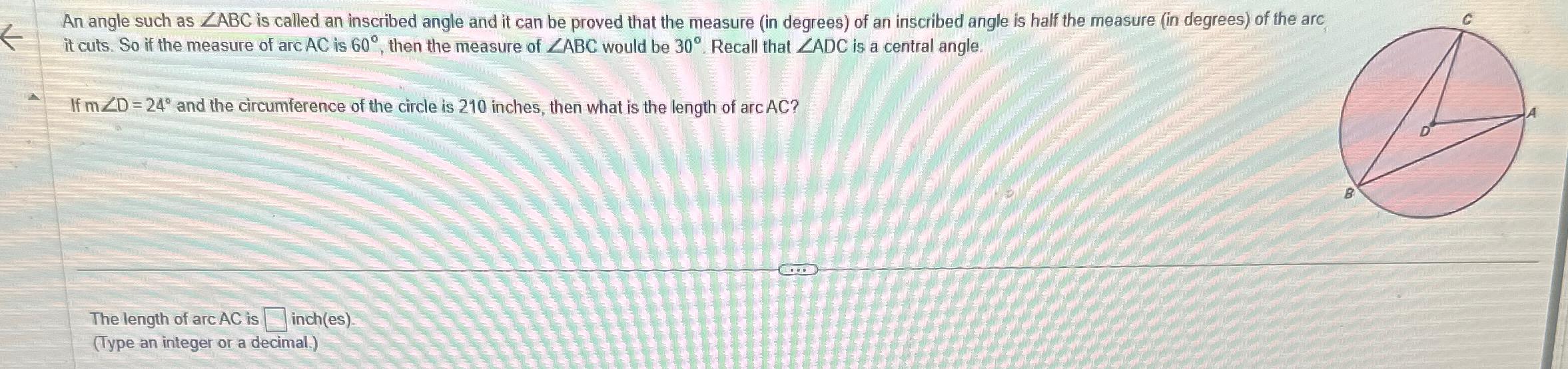  An angle such as ??ABC is called an inscribed angle and