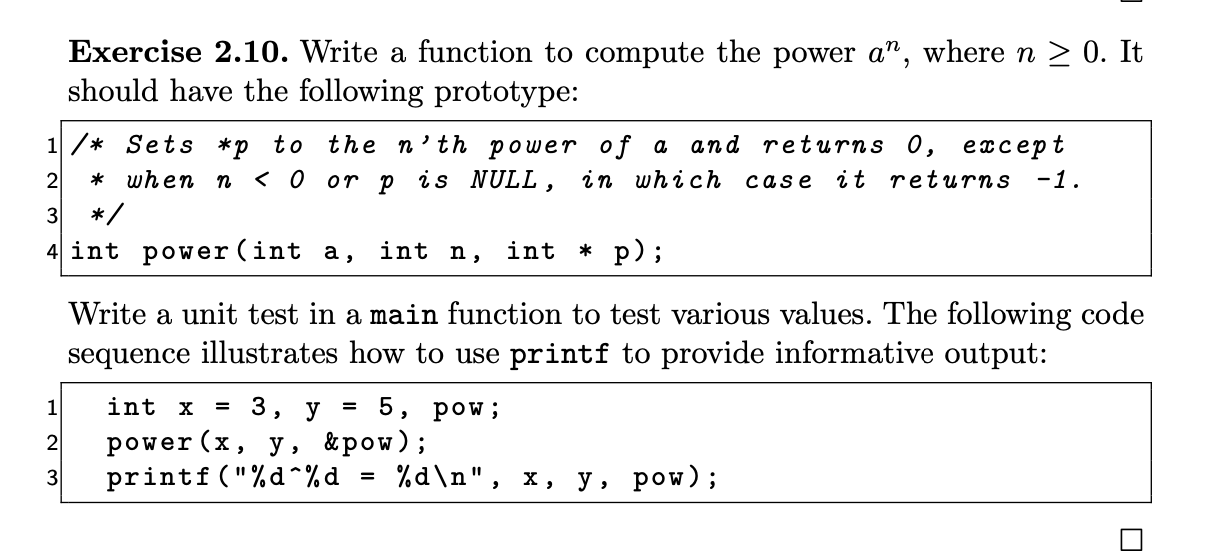 language is in C Exercise 2.10. Write a function to compute the