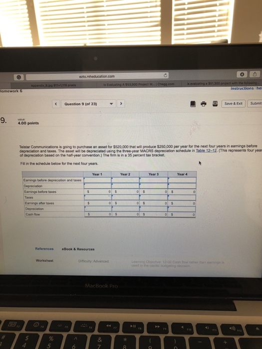  Instructions he Question 9 (of 23) Save & Exit: Submit 4.00