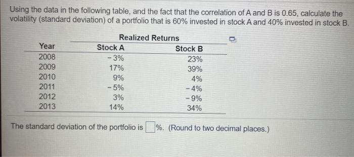  Using the data in the following table, and the fact that