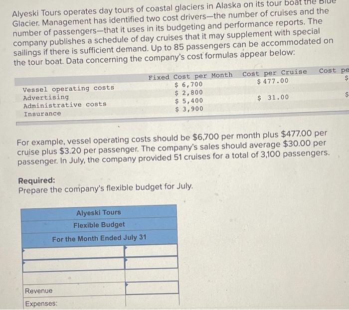 can some help me create a flexible schedule with steps? Alyeski Tours