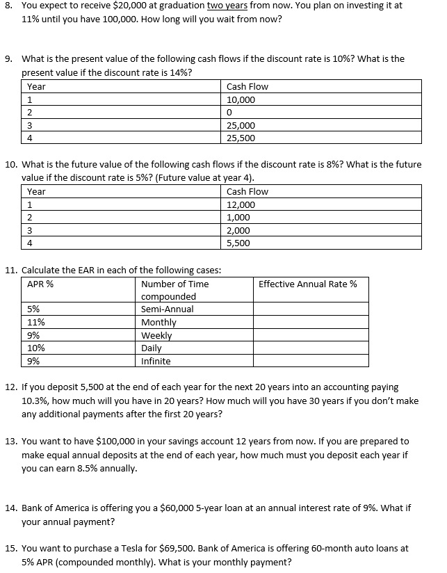 Complete the following problems using Excel. All answers are to be