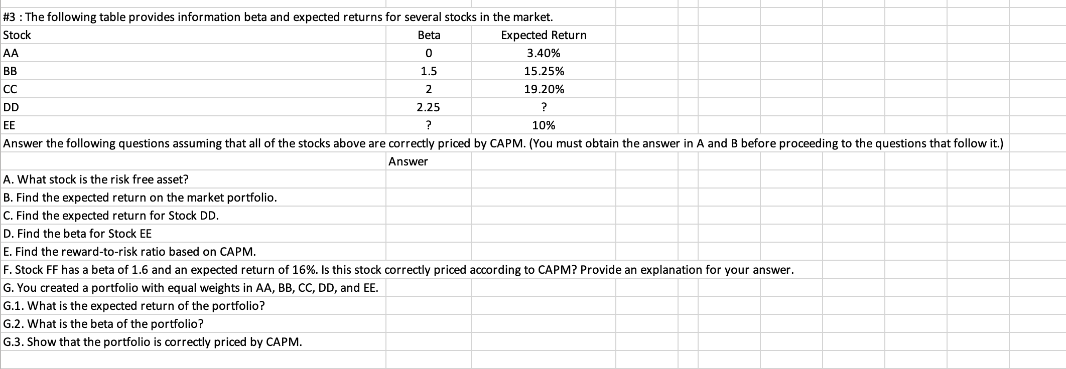  #3 : The following table provides information beta and expected returns