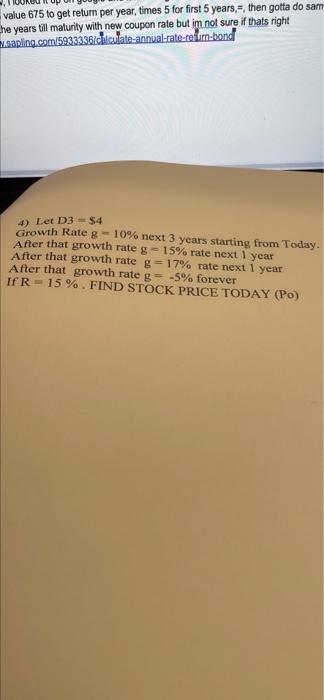  value 675 to get return per year, times 5 for first