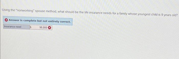  Using the "nonworking" spouse method, what should be the life insurance