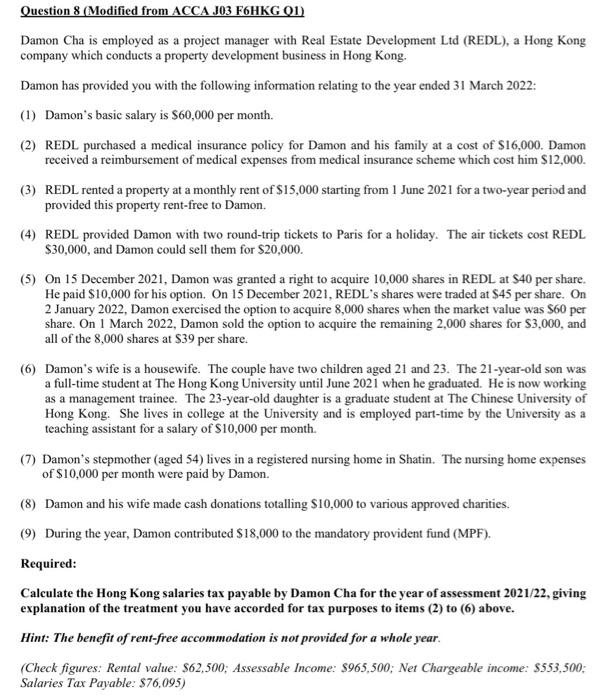  Hong Kong it is Question 8 (Modified from ACCA JO3 F6HKG