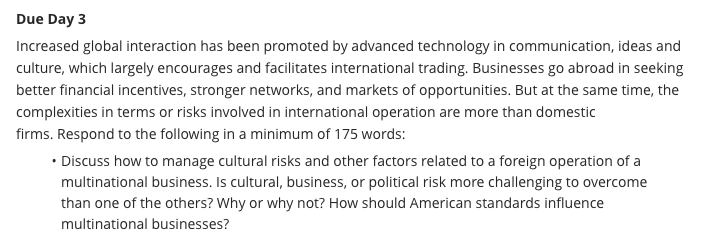  Due Day 3 Increased global interaction has been promoted by advanced