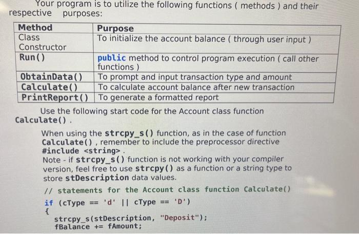 that maintains an account balance and provides for deposit and withdrawal transactions