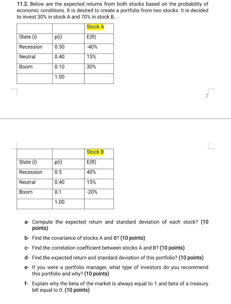 11.2. Below are the expected returns from both stocks based on