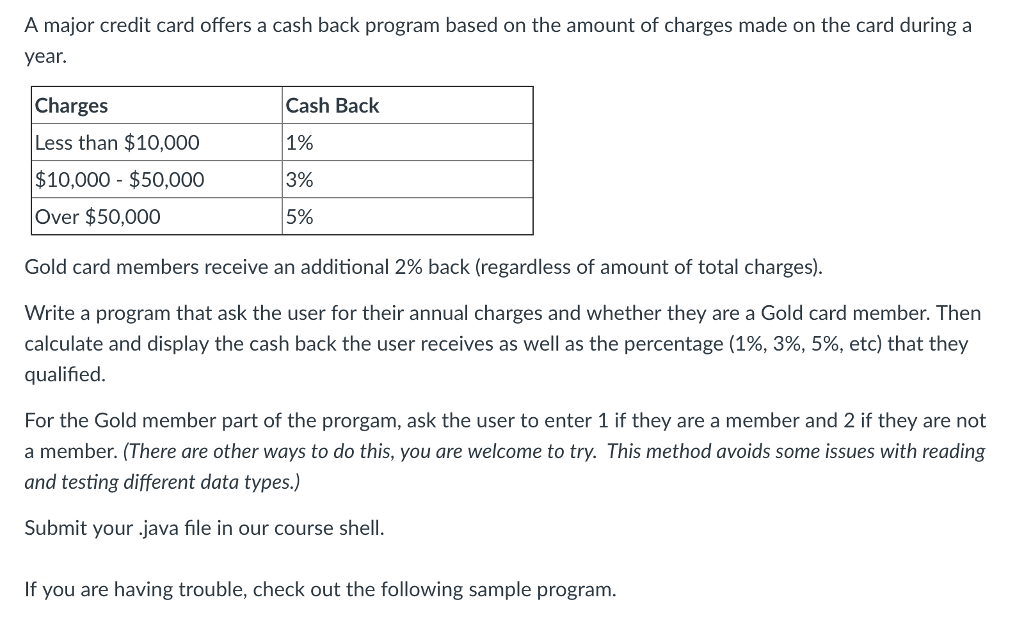 Help needed in java program ! Thanx A major credit card offers