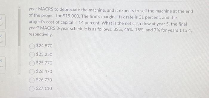 machine that costs $62,000, and an additional net working capital of $3,000,