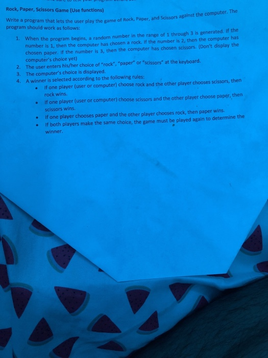 In python program please Rock, Paper, Scissors Game (Use functions) rte