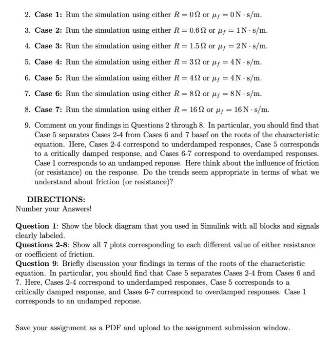  2. Case 1: Run the simulation using either R=0 or f=0Ns/m.