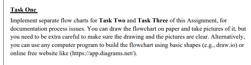  Task One Implement separate flow charts for Task Two and Task