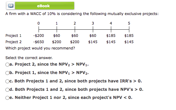 its WACC is 10%. What is the project's NPV? Do not round