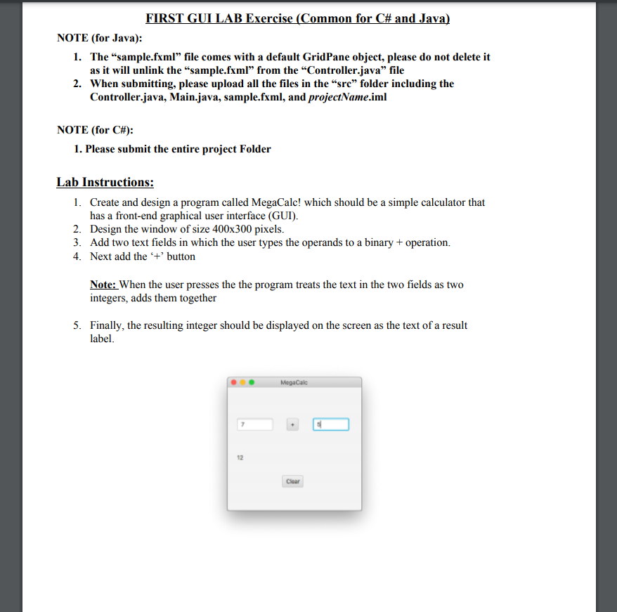 In java please FIRST GUI LAB Exercise (Common for C# and Java)