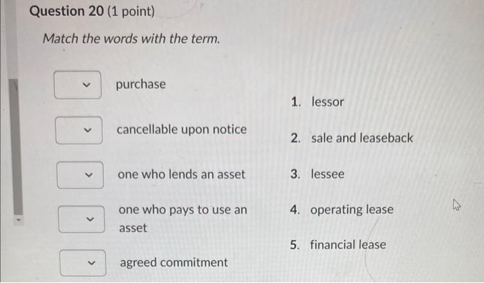 financial budgets. 1) False 2) True Match the words with the term.