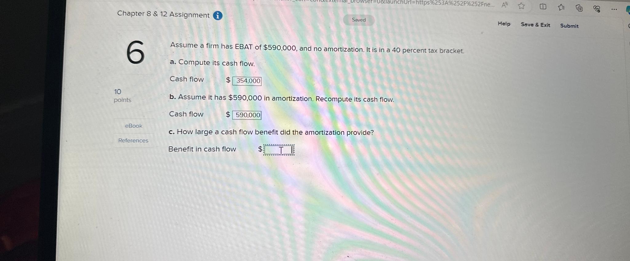  Chapter 8 & 12 Assignment (i Help Save & Exit Submit