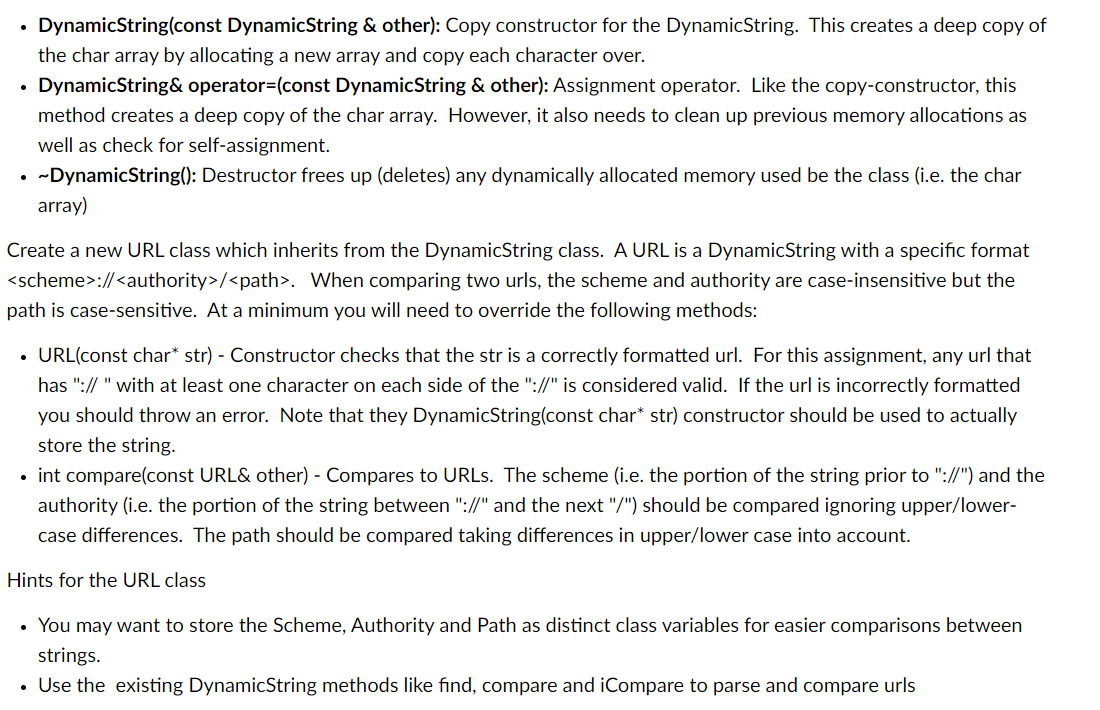 In C++, Add the URL class to the code below,and check for