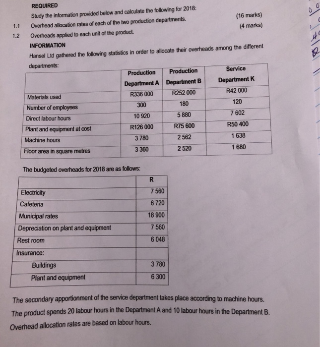  REQUIRED (16 marks) Study the information provided below and calculate the
