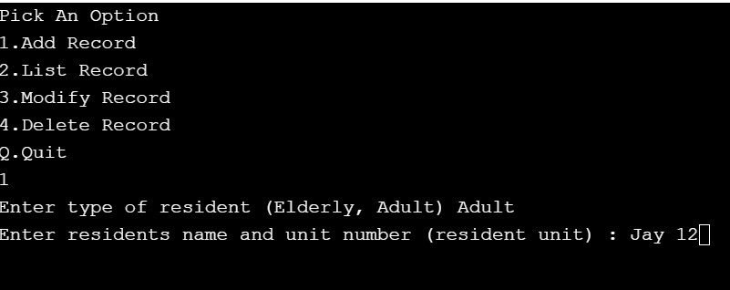 on the menu. There are 5 options. Add record which will ask
