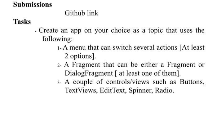  kotlin language and code github link Github link Tasks - Create