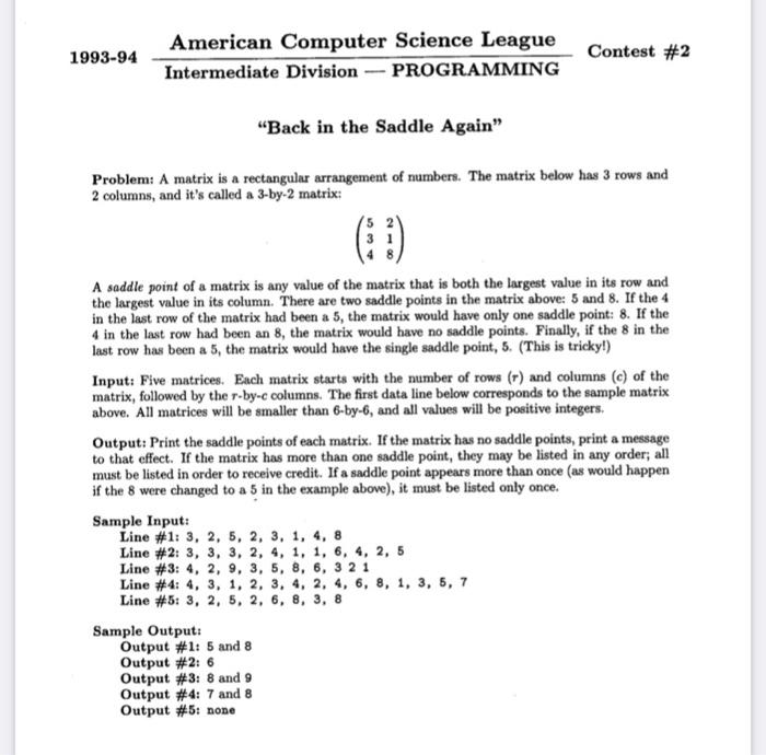 in simple java program please using arrays and comments 1993-94 American Computer