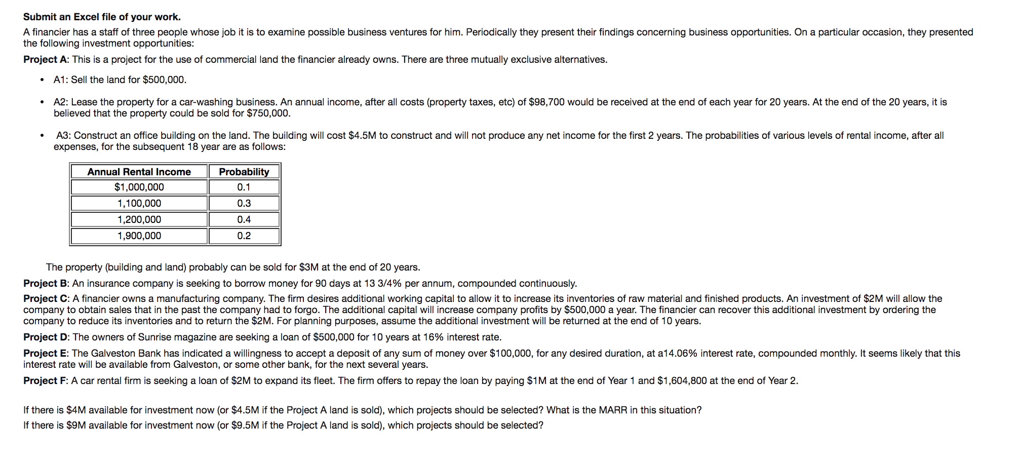 Please do on excel with formulas. Thank you!!! Submit an Excel file