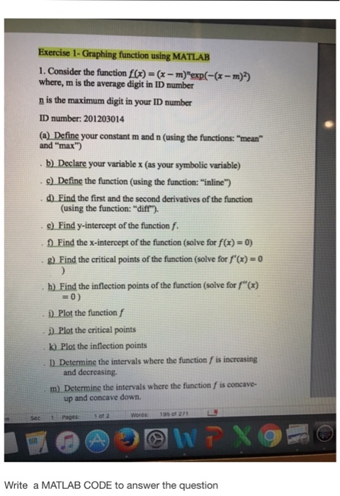  Exercise 1-Graphing function using MATLAB 1. Consider the function fc) (x-m)