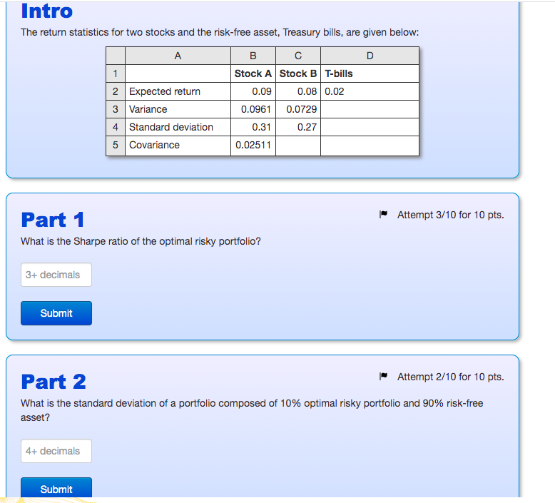 how to solve this two? Intro The return statistics for two stocks