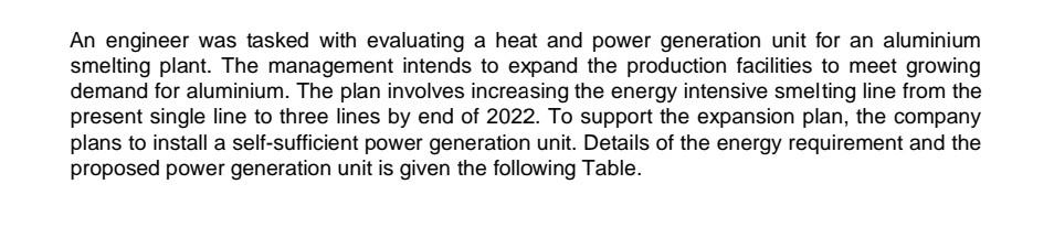 An engineer was tasked with evaluating a heat and power generation