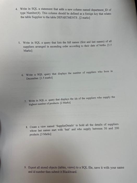 server 2. Write in SQL a command that creates the table Supplier