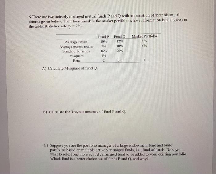 HELP 6. There are two actively managed mutual funds P and Q
