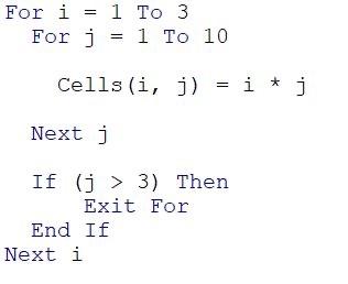 (i,j)=ij j=j+1 Next j i=i+1 Next i For i=1 To 3 For