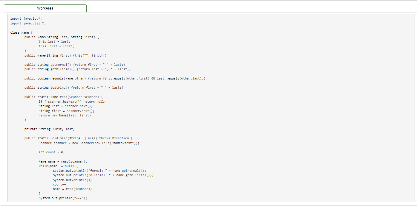 JavaThe is Name class of lab3.1, please use it as the guide