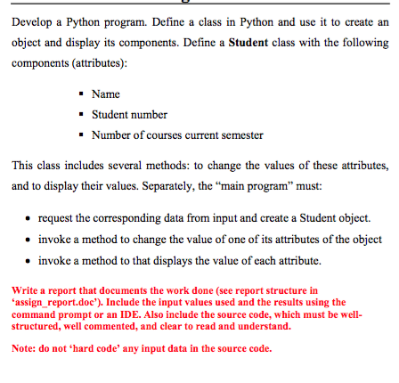 please dont copy and paste Develop a Python program. Define a class
