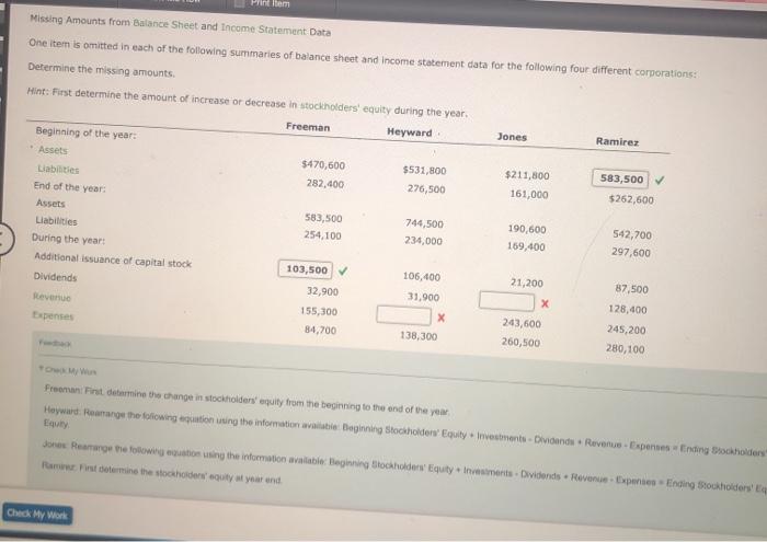  Printem Missing Amounts from Balance Sheet and Income Statement Data One