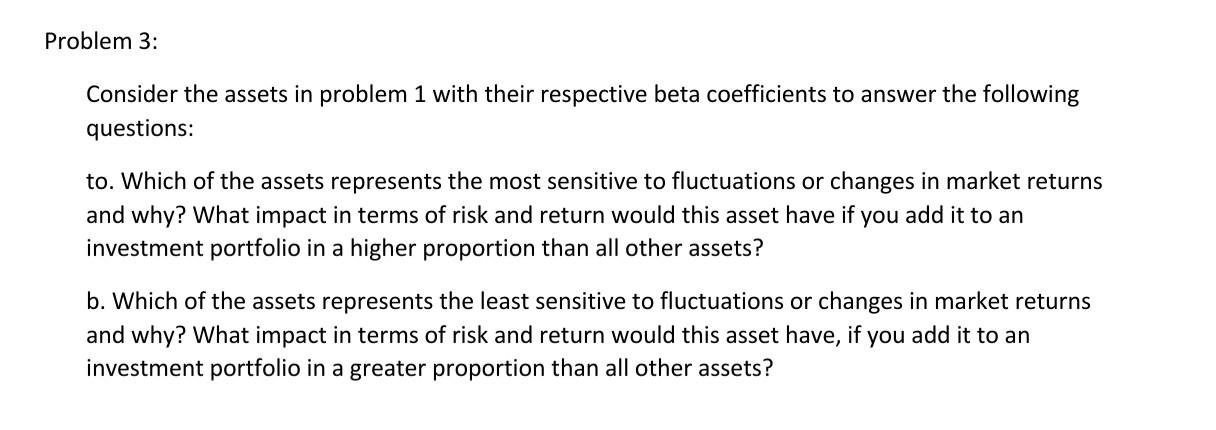 Problem 3: Consider the assets in problem 1 with their respective
