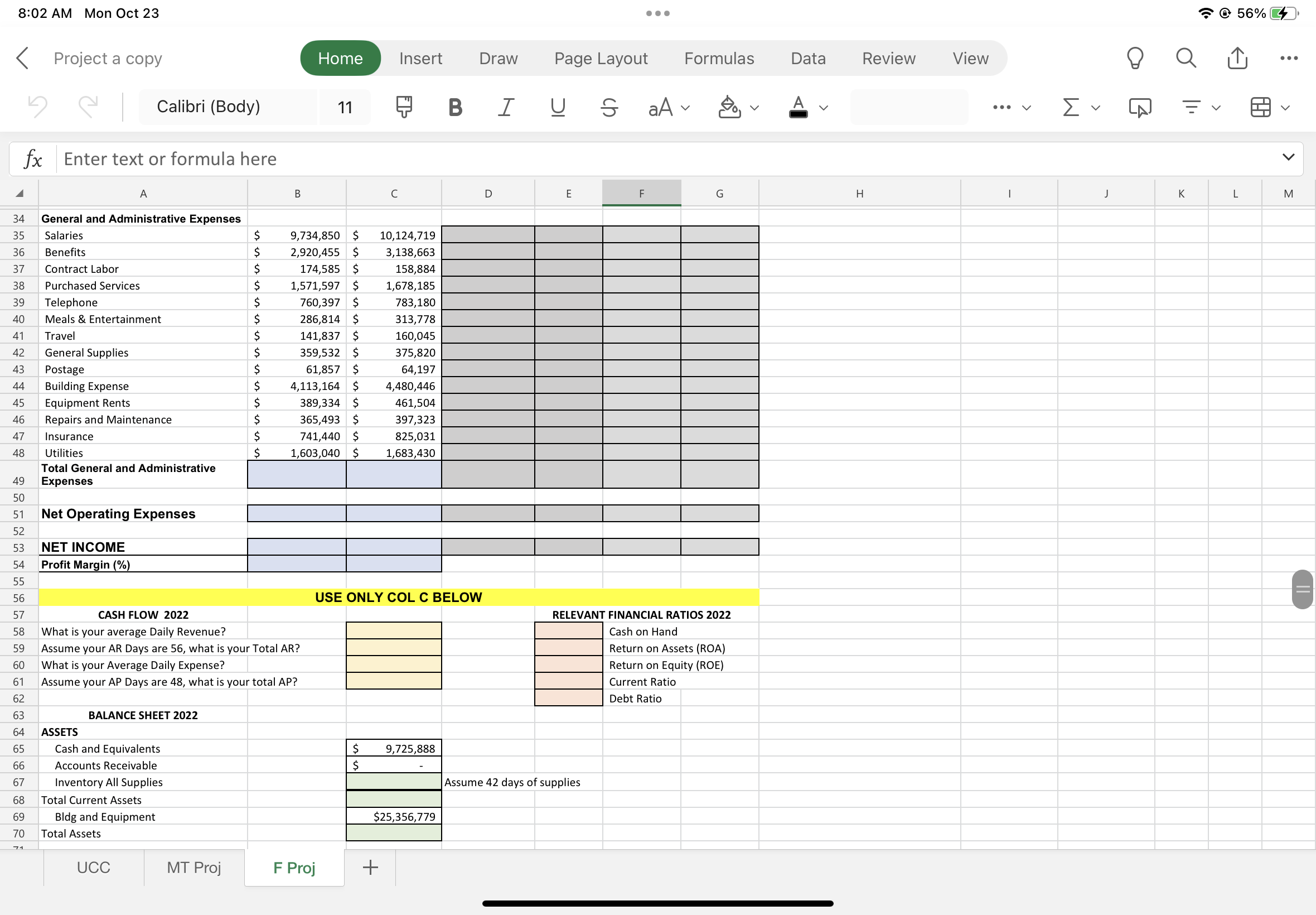  8:02 AM Mon Oct 23 Project a copy Home Insert Draw