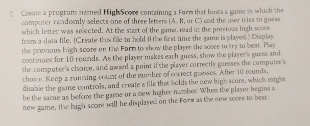  needing C# code for this exercise Create a program named HighScore