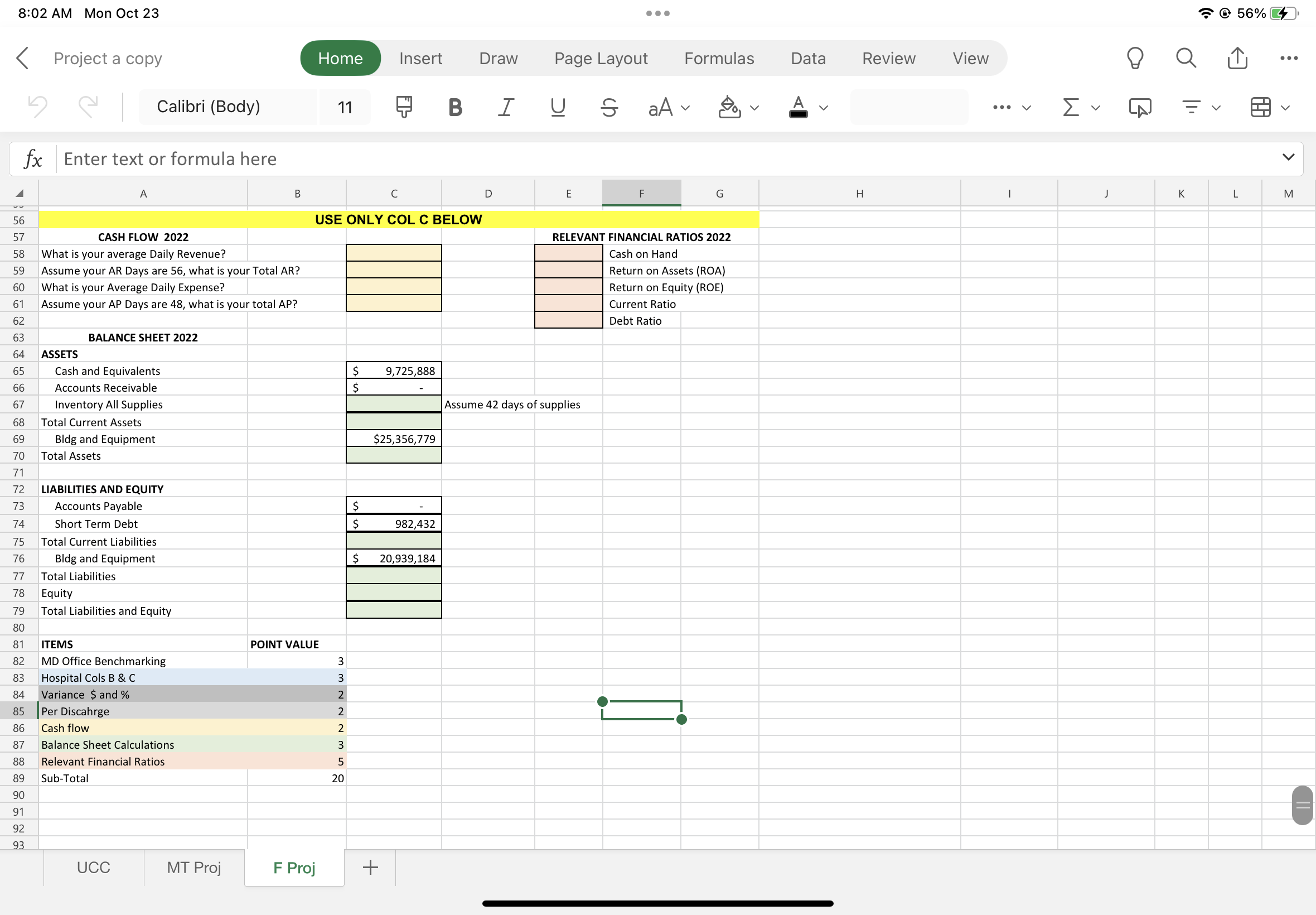 Page Layout Formulas Data Review View 56% Calibri (Body) 11 B aA0