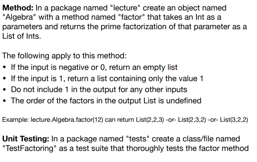 Method: In a package named "lecture" create an object named "Algebra" with