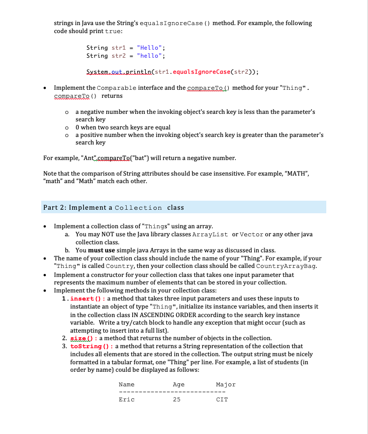 exceptions when you can Part 1: Implement your "Thing" class Start by