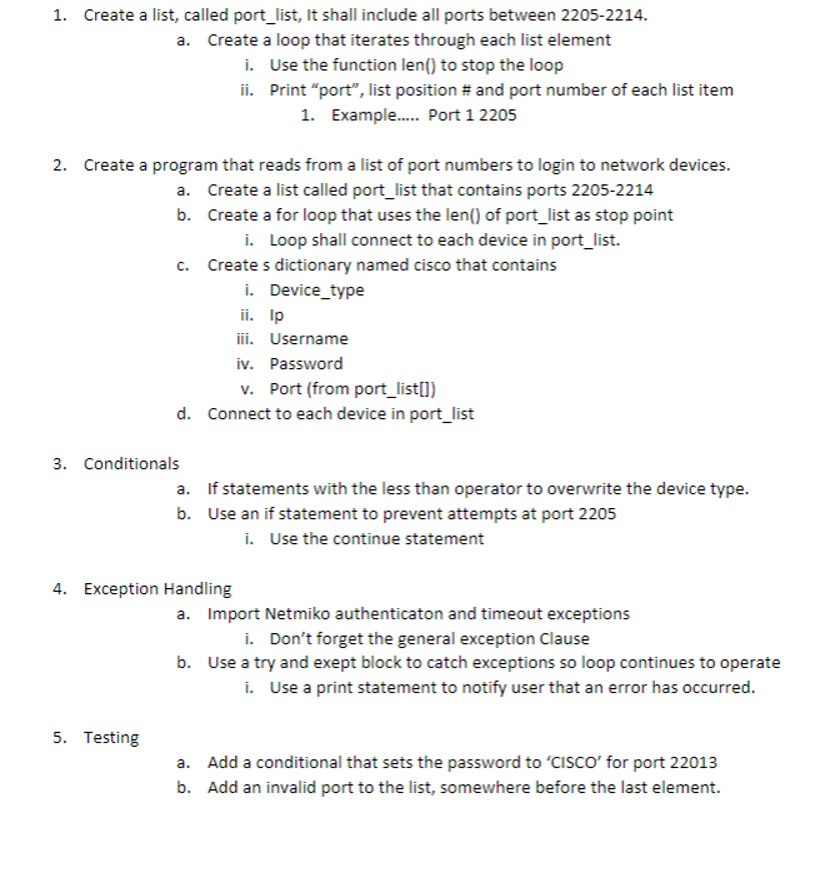  Create a list, called port_list, It shall include all ports between