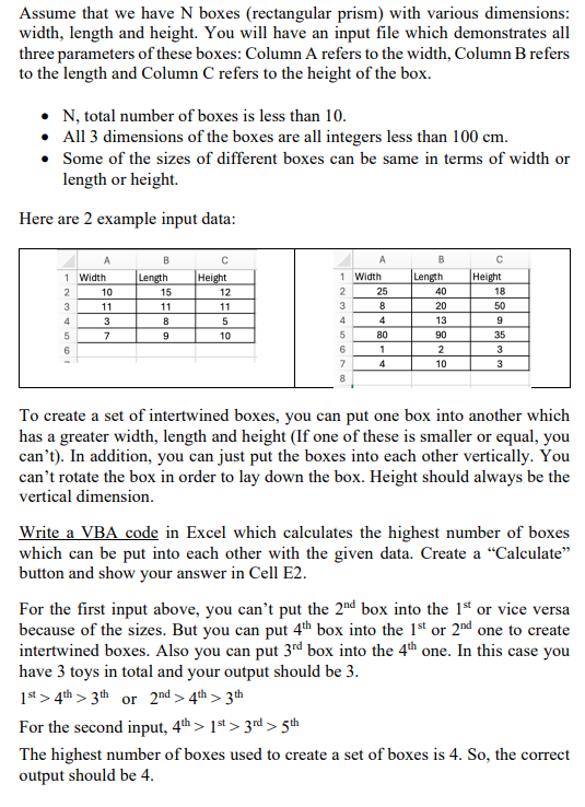  Assume that we have N boxes (rectangular prism) with various dimensions: