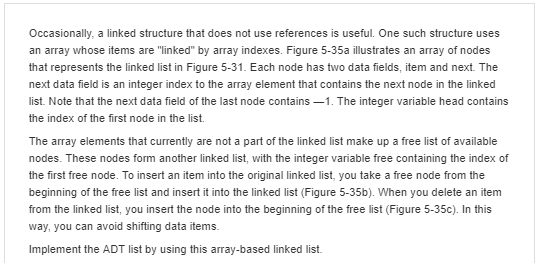 I need to implement the ADT list using this array-based linked list