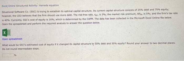 Additional Q1 Excel Online Structured Activity: Hamada equation Situational Software Co. (SSC)